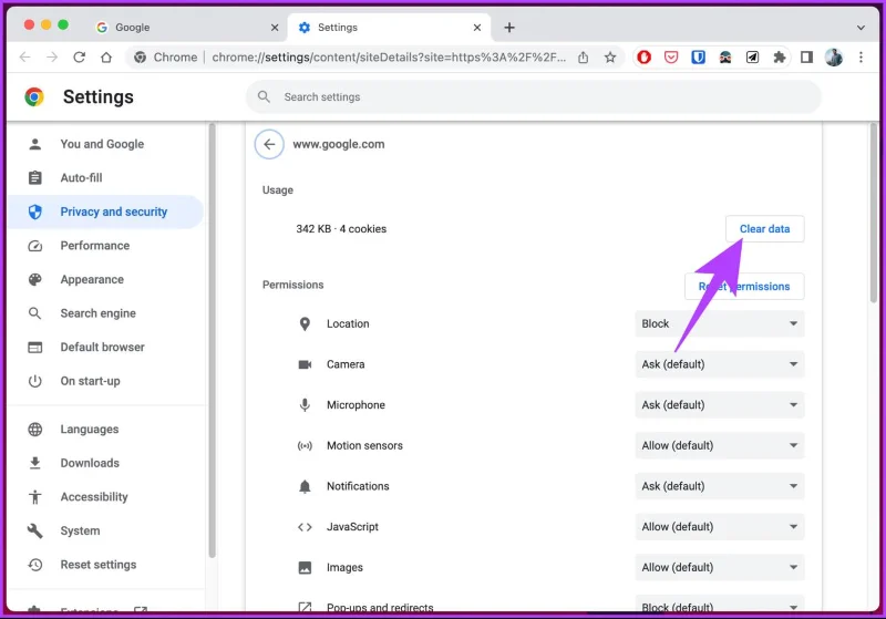 วิธีล้างคุกกี้และแคชใน Chrome สำหรับไซต์เดียว
