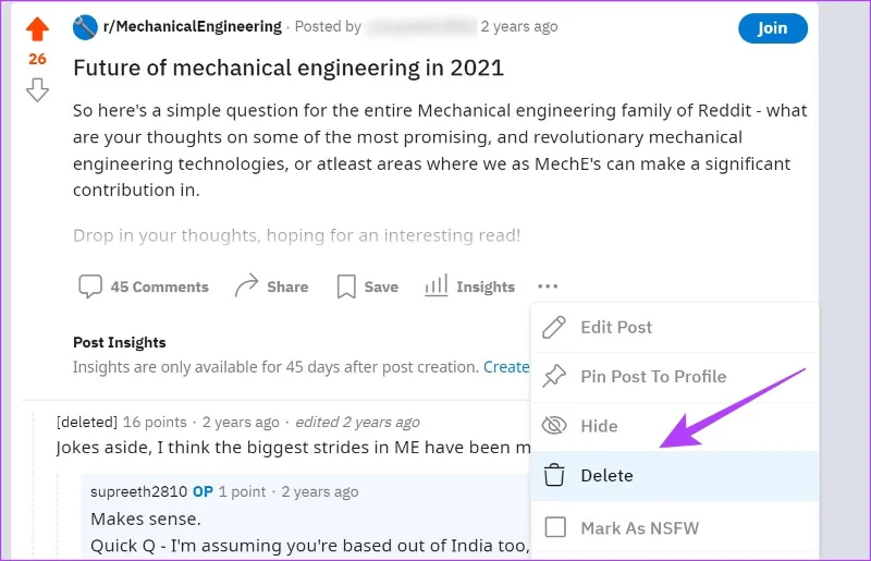 Come eliminare tutti i commenti e i post di Reddit sul browser Web