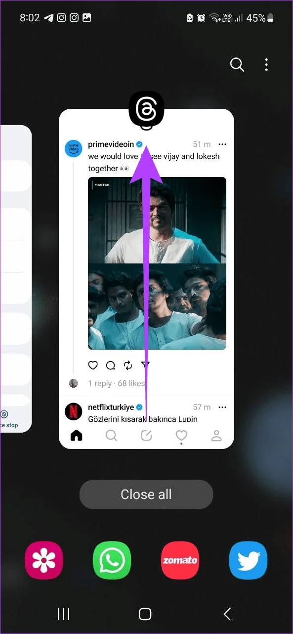Forçar o fechamento do aplicativo Threads