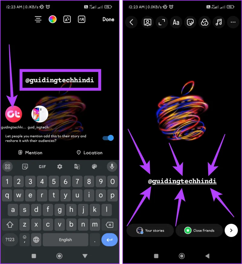 Come taggare/menzionare qualcuno nella storia di Instagram senza che venga mostrato