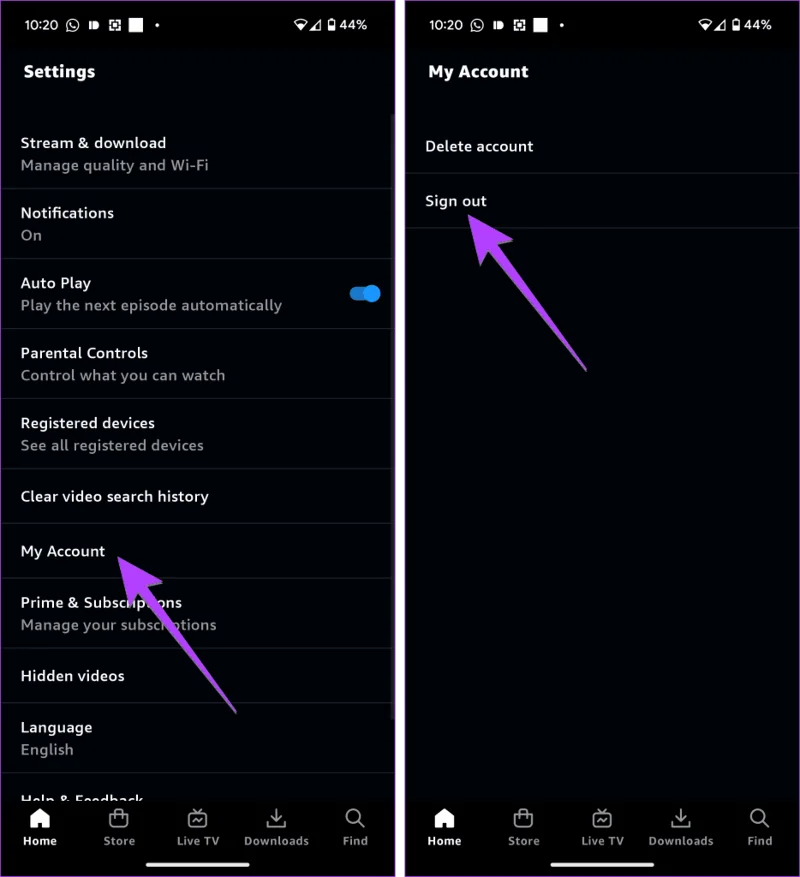 Confirmation de déconnexion sur Prime Video Mobile