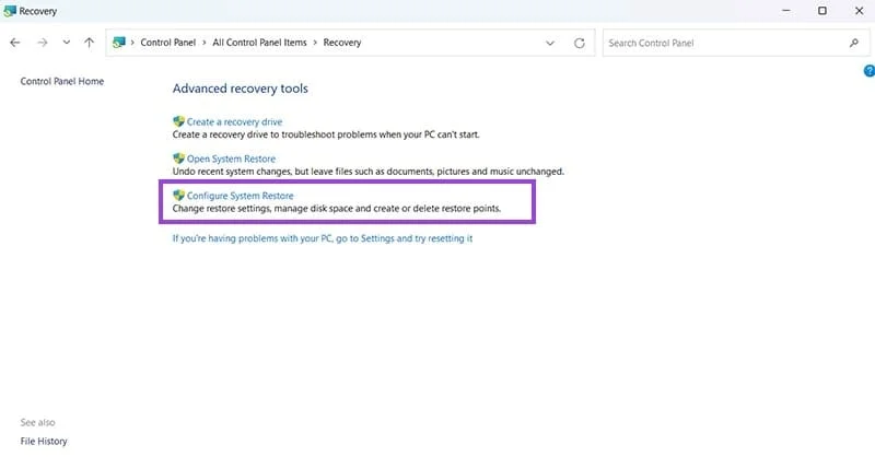 Pasos para realizar una restauración del sistema en Windows 11