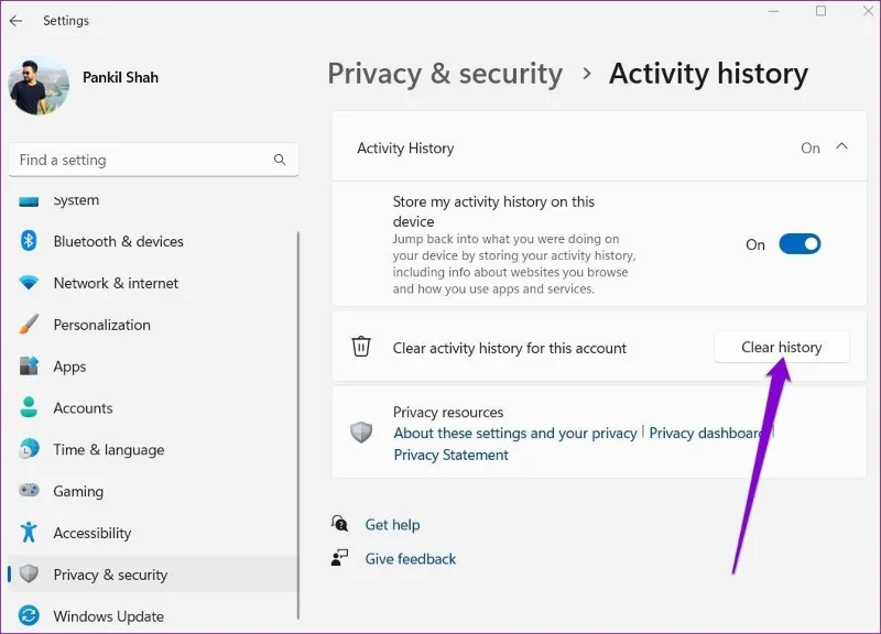 Cómo borrar todo el historial de actividad en Windows 11