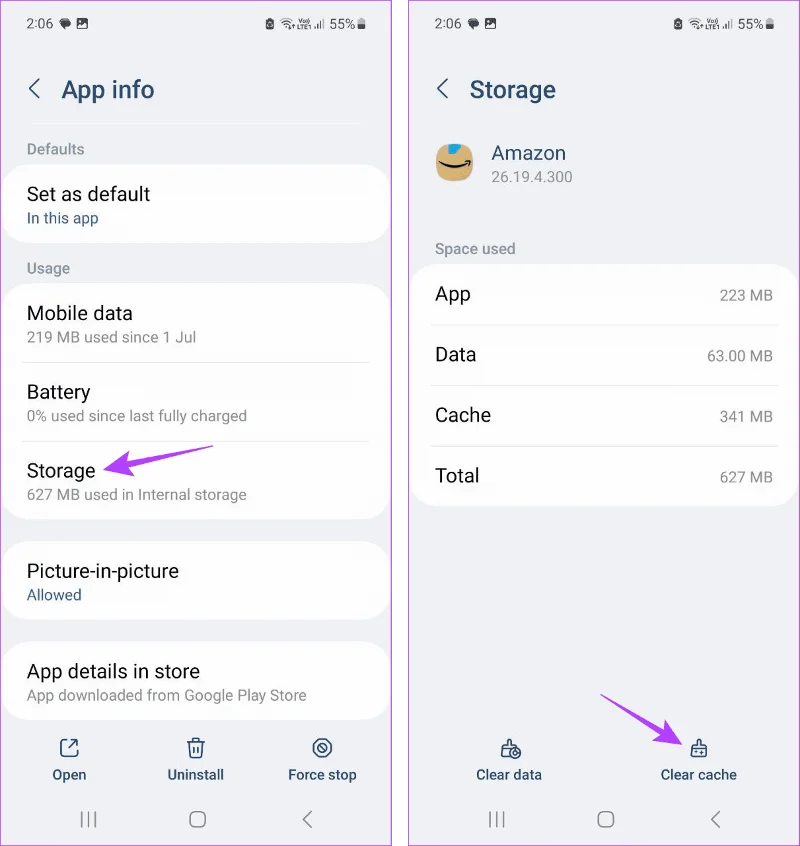 Cache leeren der Amazon-App