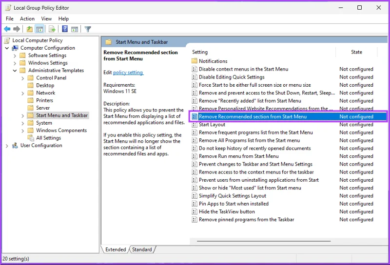 5 manieren om aanbevolen te verwijderen in Windows 11