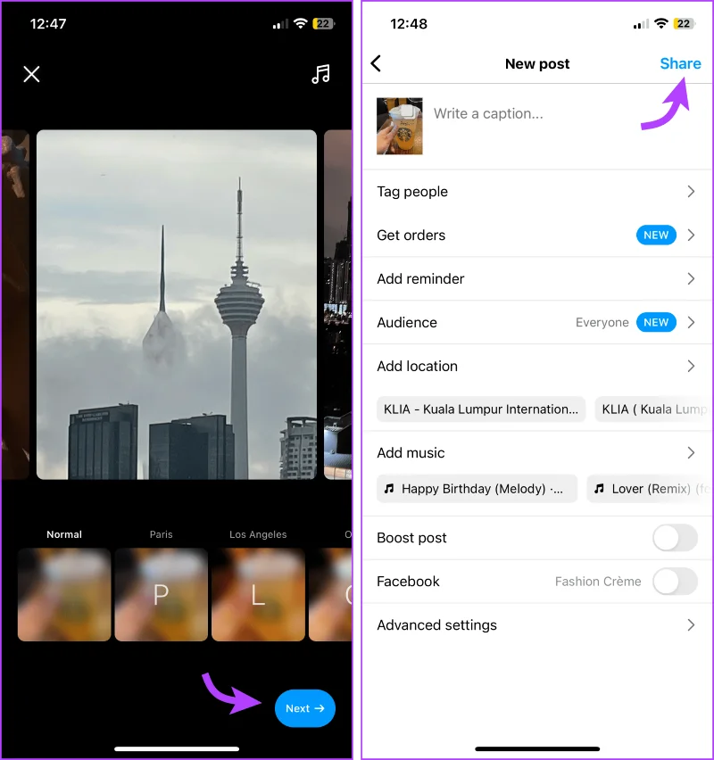 Come pubblicare più foto orizzontali e verticali su Instagram