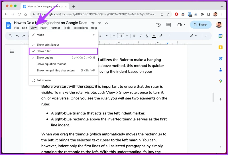 Comment faire un retrait suspendu sur Google Docs