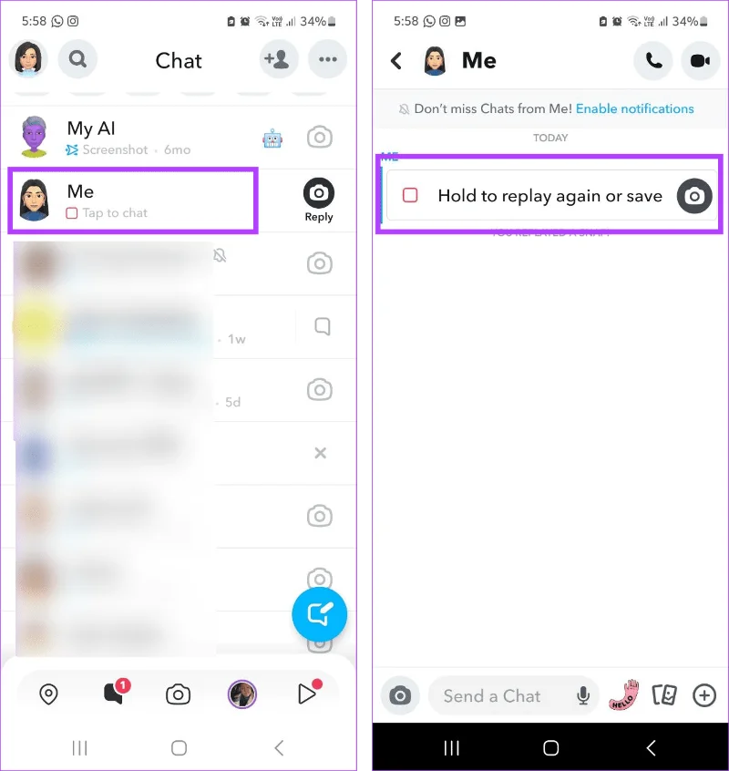 Come riaprire o riprodurre gli snap su Snapchat