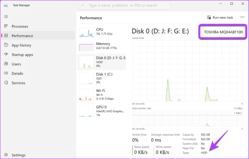 6 formas de comprobar si una computadora portátil con Windows tiene HDD o SSD y su tipo