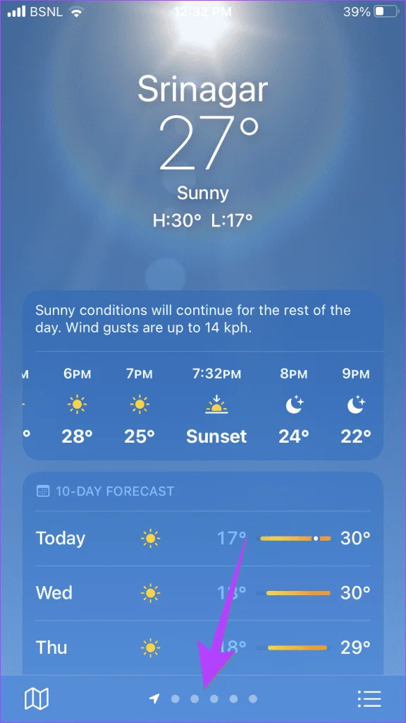 Cambio de ubicación en la app Weather