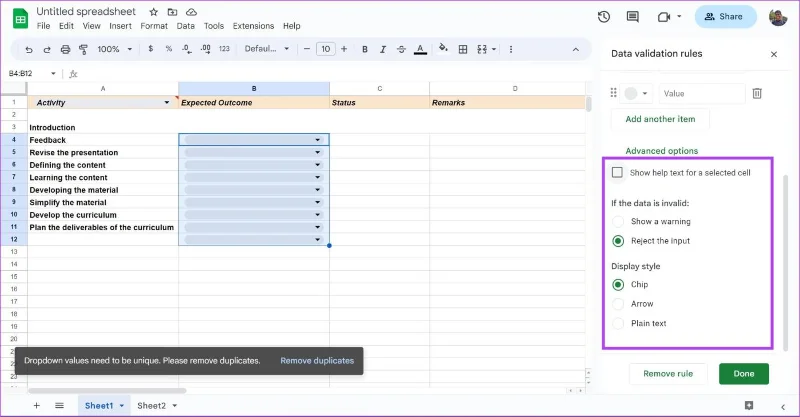 Come creare, modificare ed eliminare elenchi a discesa in Fogli Google