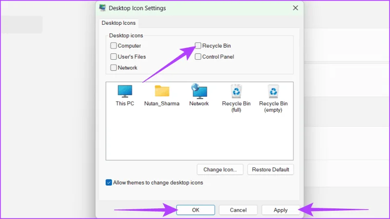 Cómo ocultar o eliminar el icono de la papelera de reciclaje en Windows 11