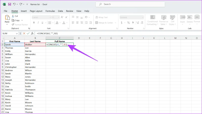 أفضل 6 طرق للجمع بين الأسماء الأولى والأخيرة في Microsoft Excel