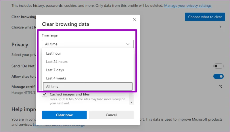 วิธีล้างแคชและคุกกี้บน Microsoft Edge