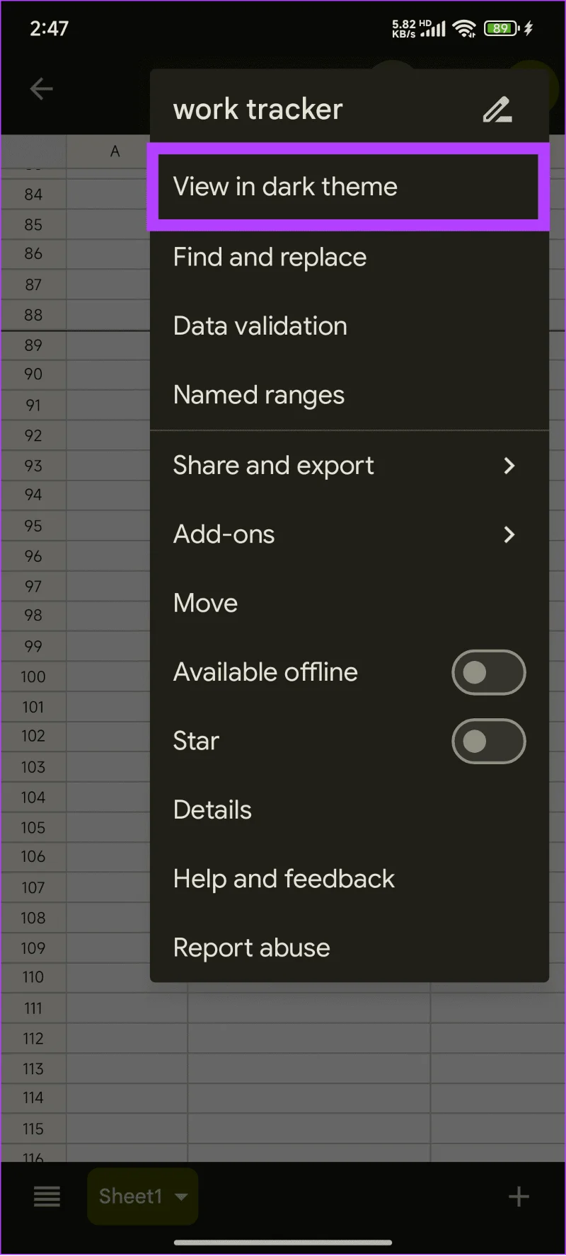 Comment obtenir le mode sombre dans Google Sheets (PC et mobile)
