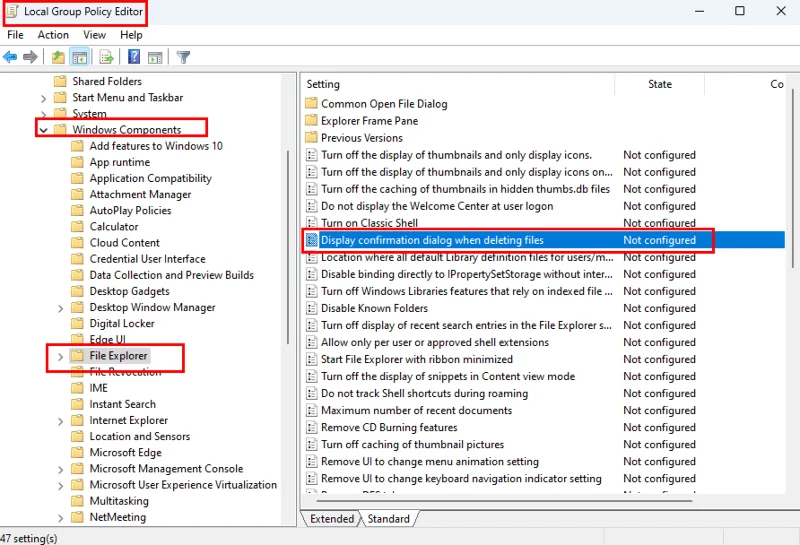 Windows 11: '파일을 휴지통으로 이동하시겠습니까?' 대화 상자 비활성화