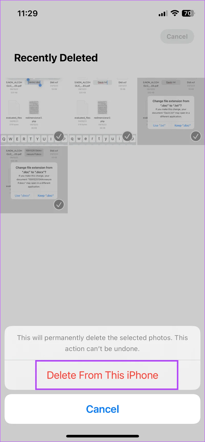 Confirmer la suppression de photos