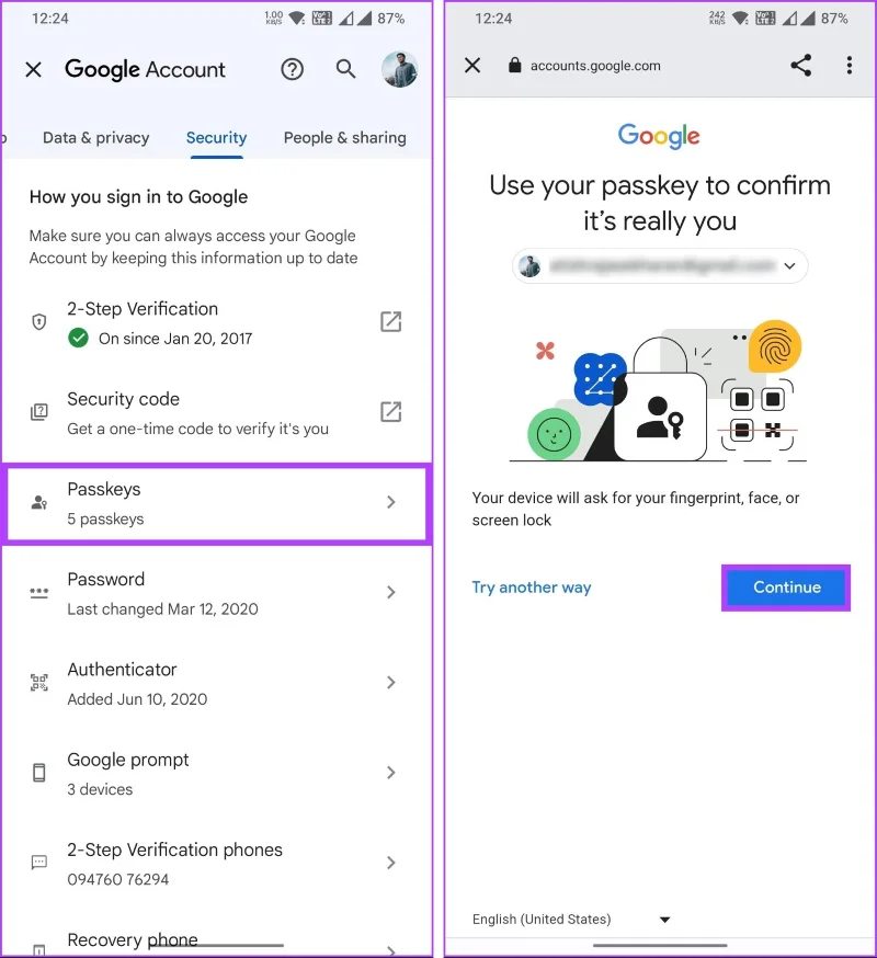 So löschen Sie einen Google Passkey von einem Desktop oder Mobilgerät