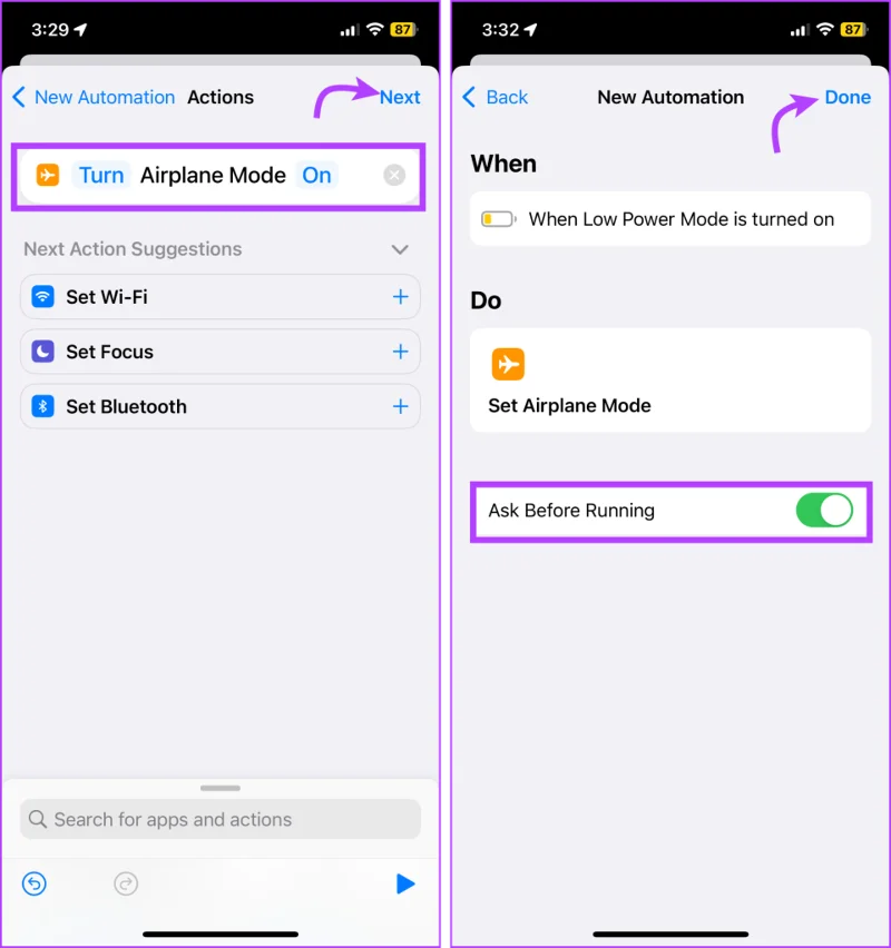 Hoe u de vliegtuigmodus automatisch in- of uitschakelt op iOS
