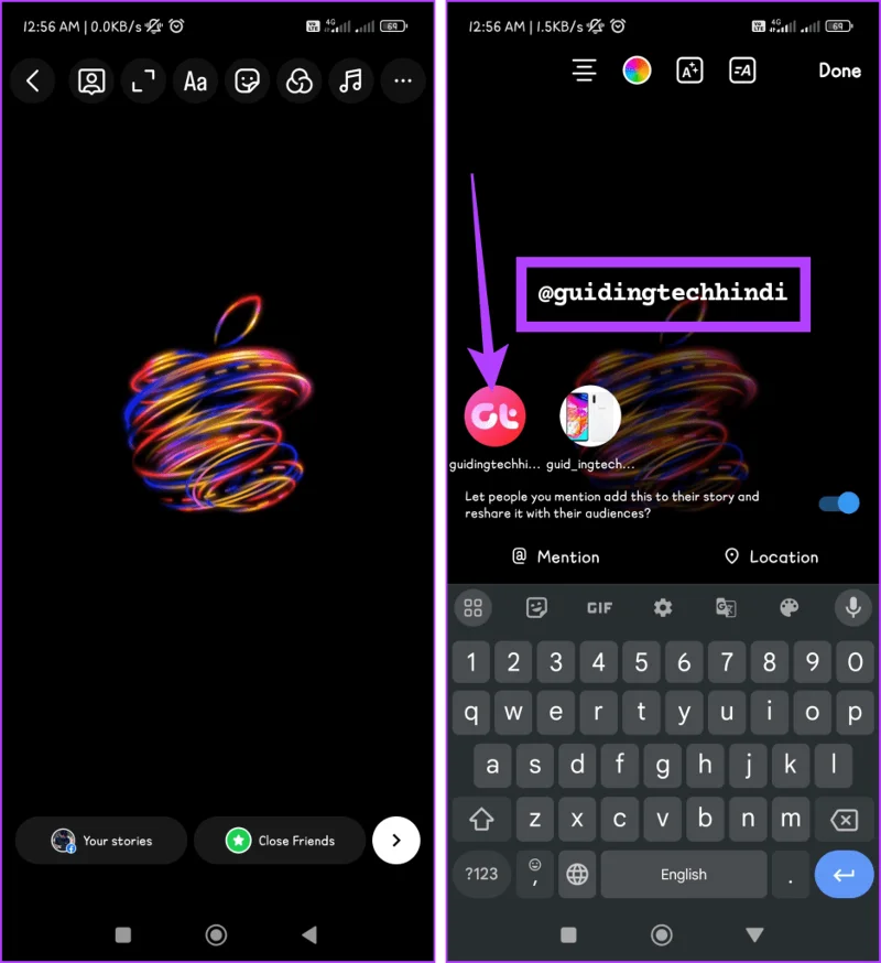 Come taggare/menzionare qualcuno nella storia di Instagram senza che venga mostrato