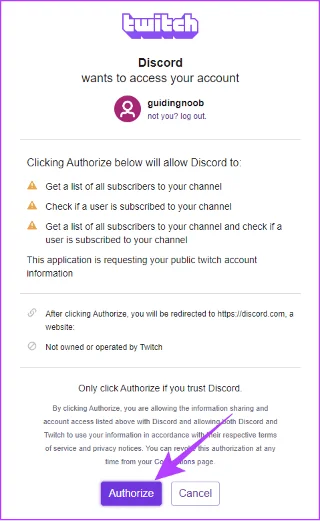 Autoriser l'accès à Twitch