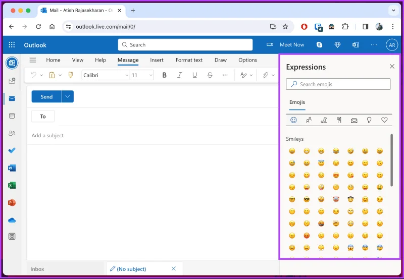 Microsoft Outlook 電子メールに絵文字を挿入する方法