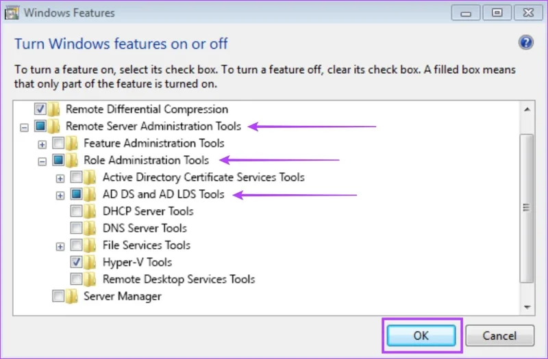 Cómo instalar usuarios y computadoras de Active Directory en Windows