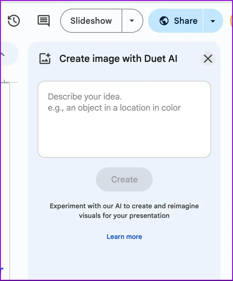 วิธีสร้างรูปภาพด้วย Duet AI ใน Google Slides