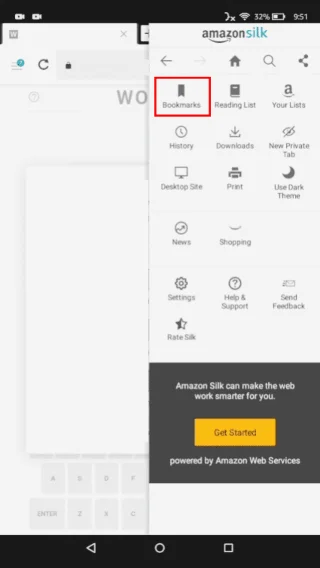 Amazon Fire: Bladwijzers Toevoegen/Verwijderen Voor Webpagina's