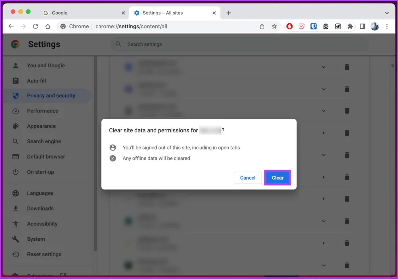 วิธีล้างคุกกี้และแคชใน Chrome สำหรับไซต์เดียว