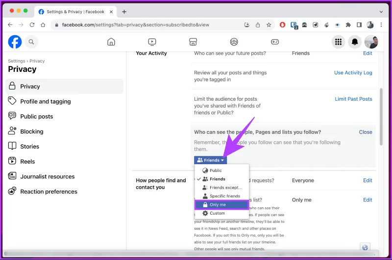 Impedisci agli amici di Facebook di vedere la tua attività e nascondila