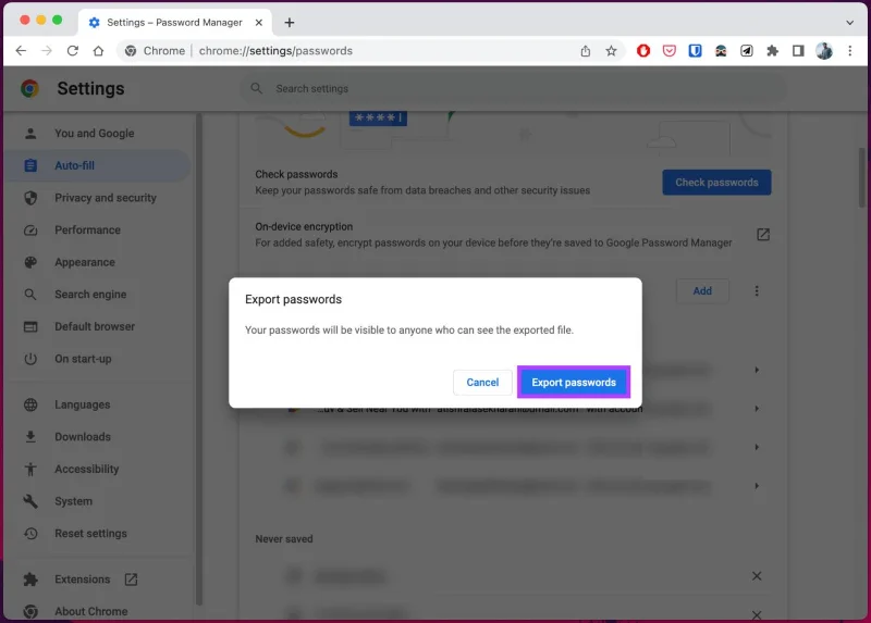 Hoe Chrome-wachtwoorden naar CSV te exporteren