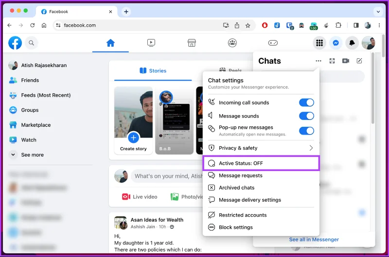 Comment désactiver le statut actif sur Facebook
