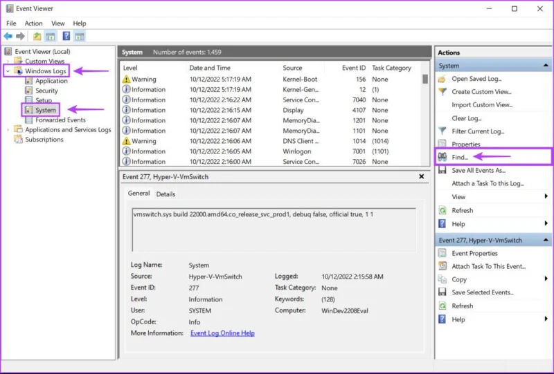 Visualizzatore eventi di Windows