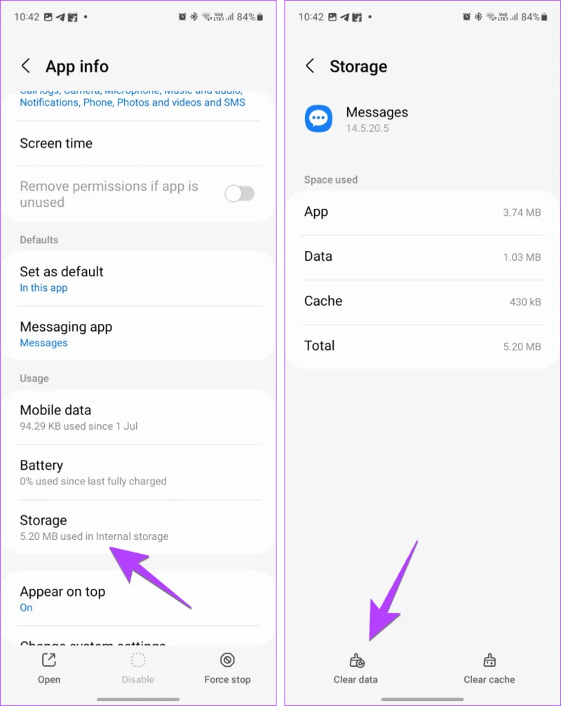 قائمة إعدادات الرسائل على Samsung