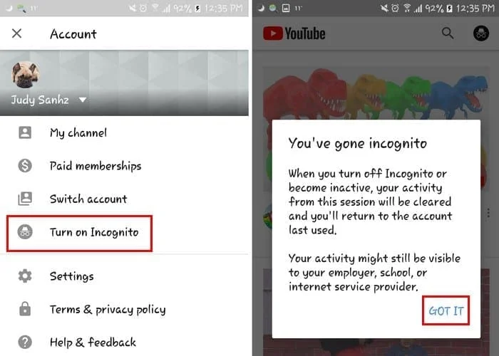 Hoe Incognito-modus in YouTube in te schakelen/uit te schakelen