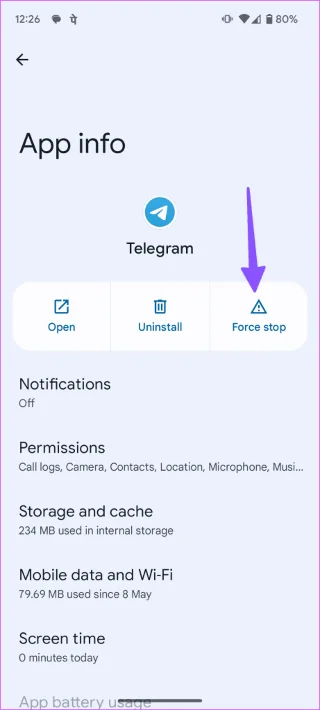 强制停止 Telegram