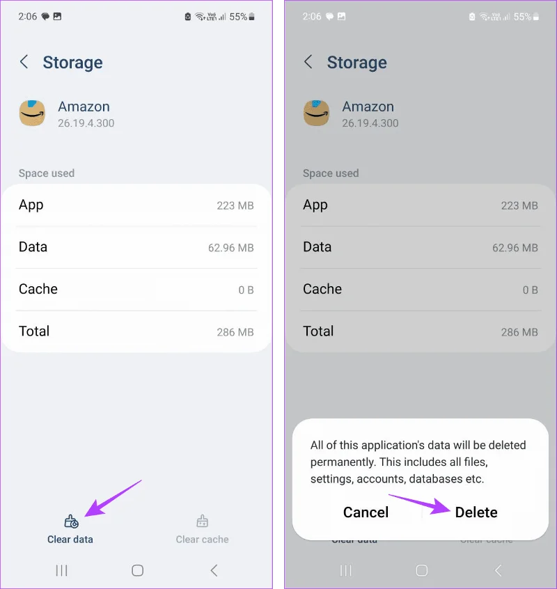 Daten löschen der Amazon-App
