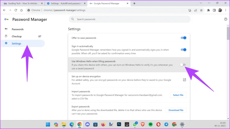 Cómo desactivar Windows Hello para las contraseñas de Google Chrome