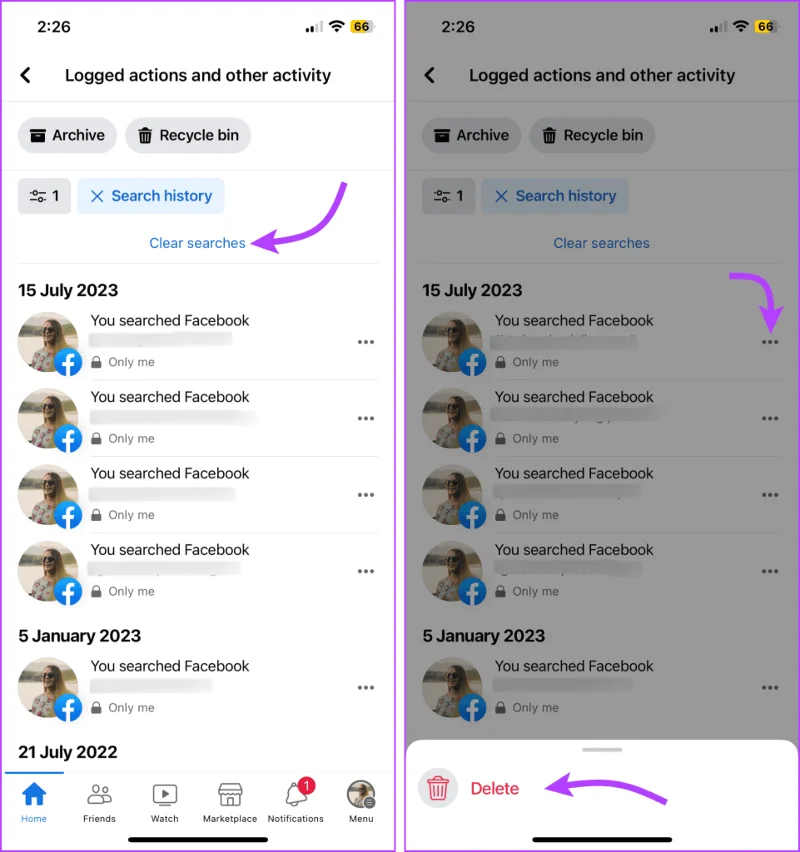 Facebook-zoeksuggesties wissen van iPhone, Android, Windows of Mac