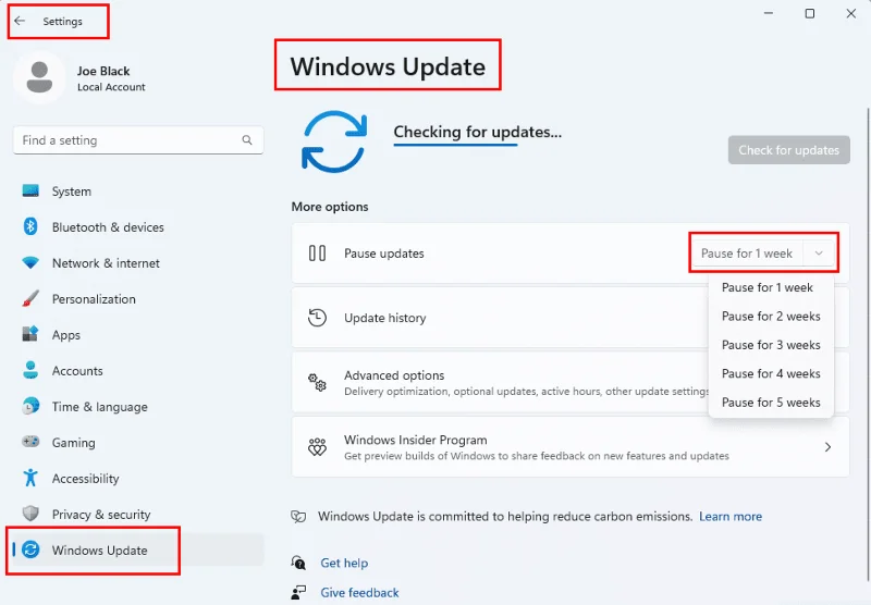 如何停止正在进行的Windows 11更新