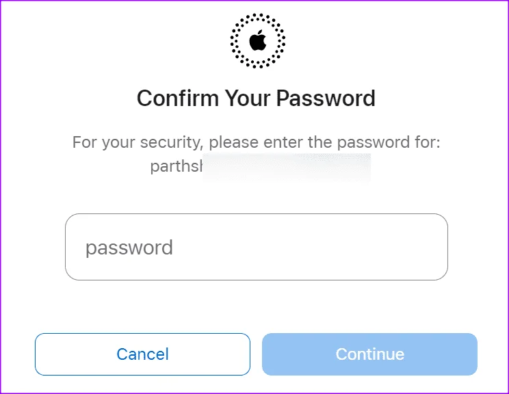 Saisie du mot de passe de l'identifiant Apple