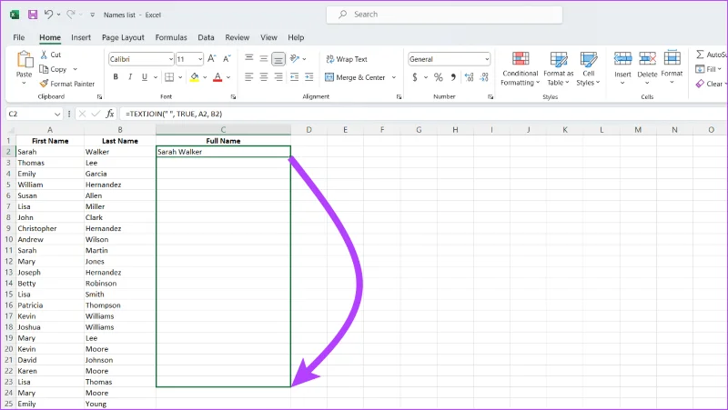 أفضل 6 طرق للجمع بين الأسماء الأولى والأخيرة في Microsoft Excel