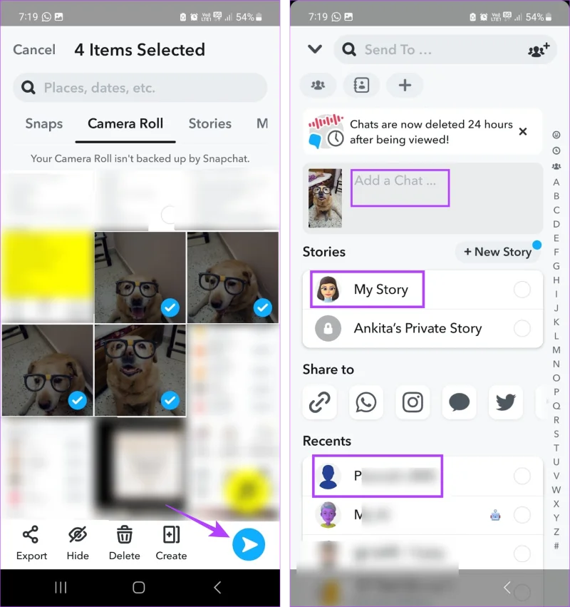 Comment ajouter des photos de pellicule à l'histoire de Snapchat
