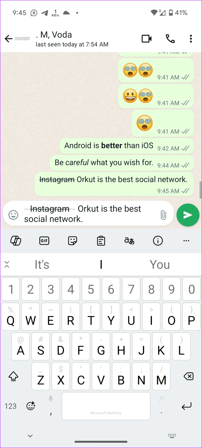 Durchgestrichener Text in WhatsApp
