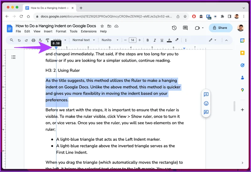 Comment faire un retrait suspendu sur Google Docs