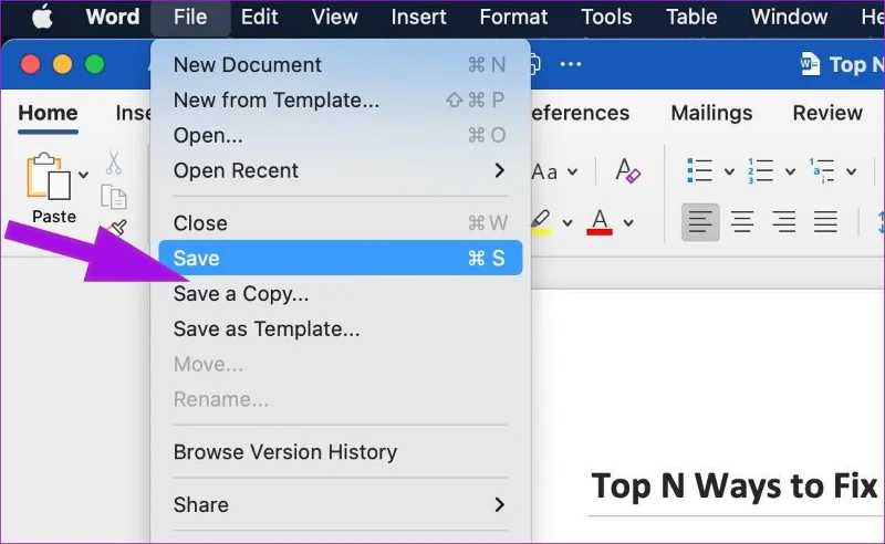 Oito principais maneiras de consertar o Microsoft Word que não salva no Mac