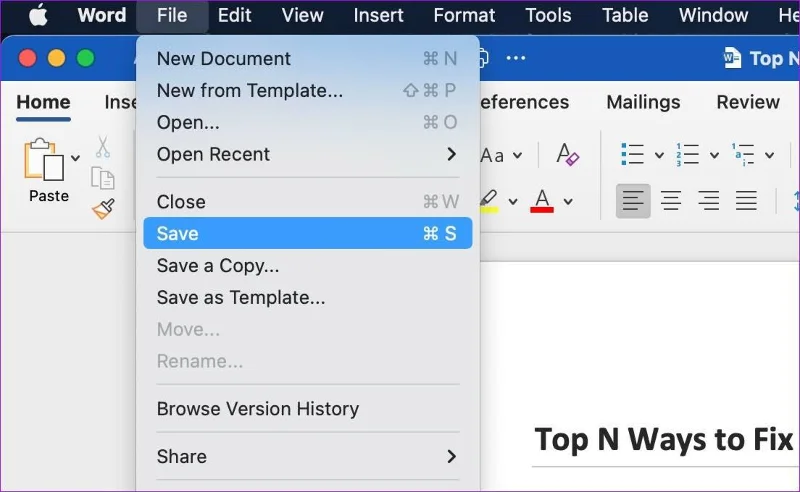 Oito principais maneiras de consertar o Microsoft Word que não salva no Mac