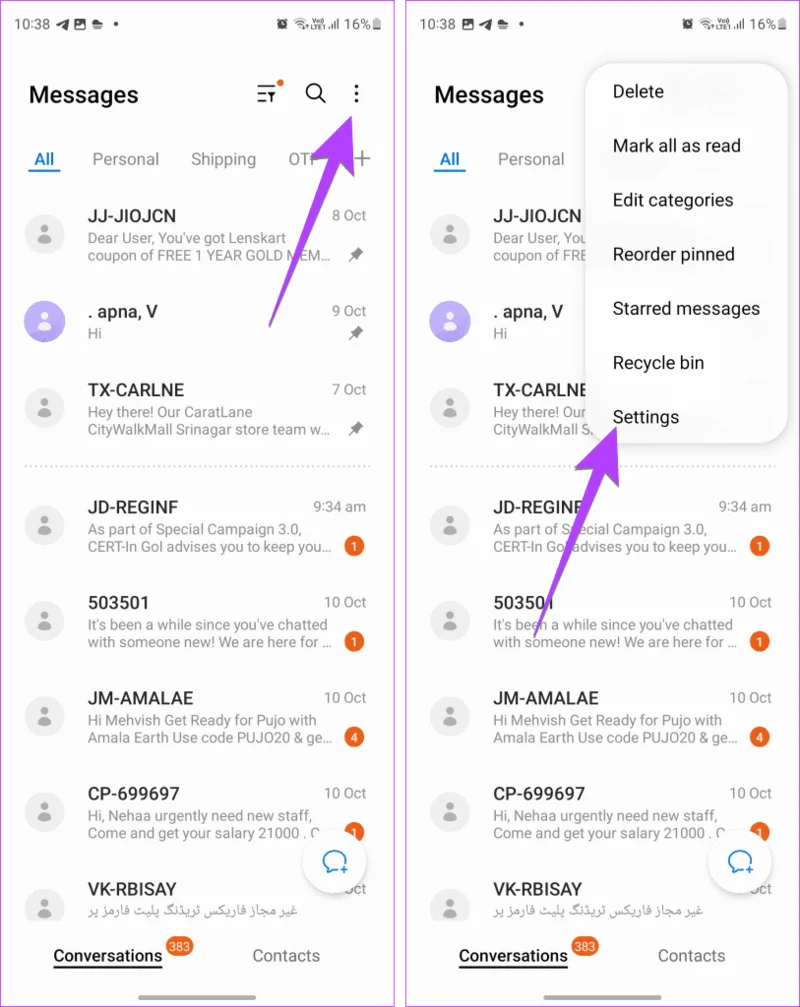 5 modi per ripristinare le impostazioni dei messaggi sui telefoni Samsung Galaxy