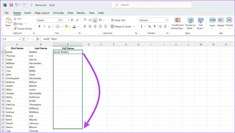 أفضل 6 طرق للجمع بين الأسماء الأولى والأخيرة في Microsoft Excel